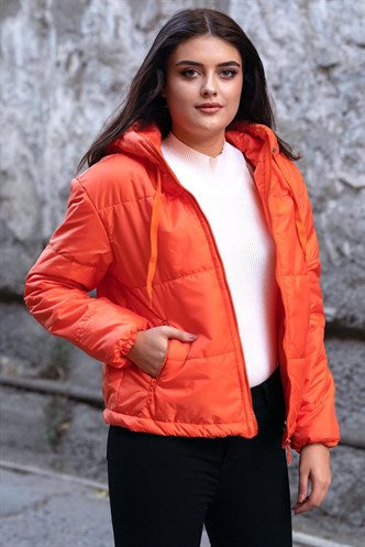 Madmext  Orange Hooded Zip-Down Women Jacket MG712