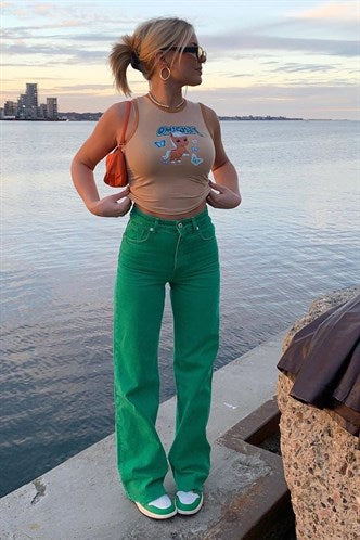 Madmext Women's Green Palazzo Jeans Mg1189