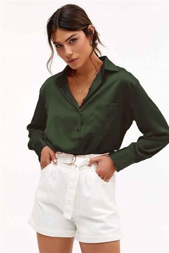 Madmext Women's Green Satin Shirt MG1104