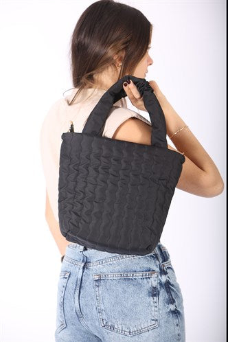 Madmext Women's Black Zik Zak Patterned Embossed Puffy Bag MG1053