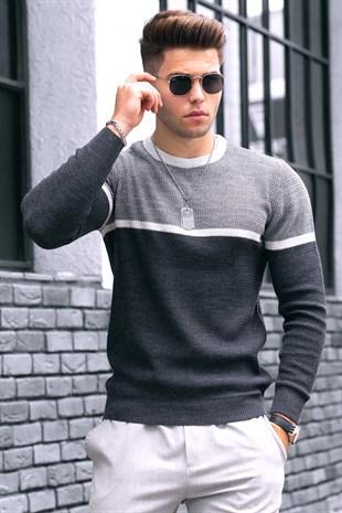 Madmext Anthracite Color Block Men's Sweater 4734
