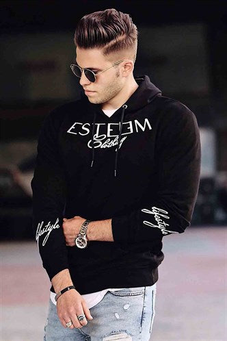 Madmext Printed Black Hoodie Sweatshirt 4402