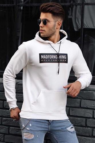 Madmext White Printed Hooded Sweatshirt 4753