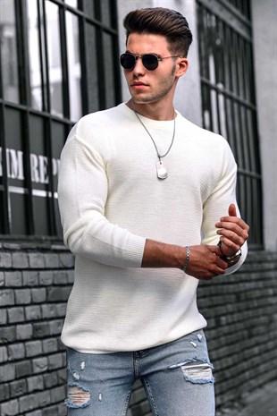 Madmext White Men's Sweater 4735