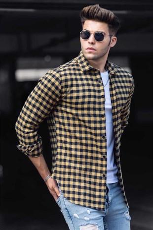 Madmext Camel Checked Men's Shirt 4703