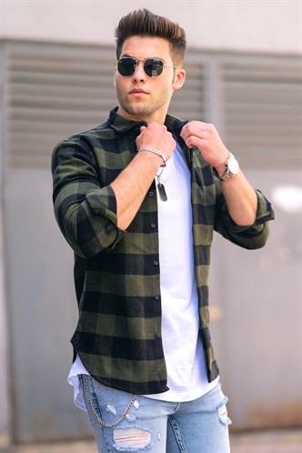 Madmext Plaid Khaki Shirt 4664