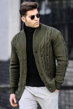 Madmext  Men's Khaki Knitted Cardigan 9053