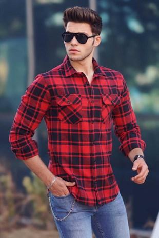 Madmext Red Plaid Men's Shirt 4686