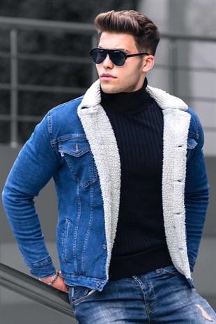 Madmext Blue Shearling Men's Jean Jacket 9316-2