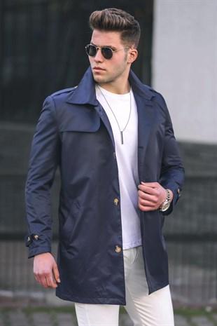 Madmext Navy Blue Men's Trench Coat 5108