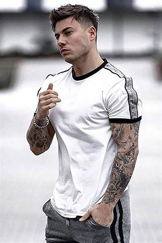 Madmext Men's White Shoulder Striped T-Shirt 4101