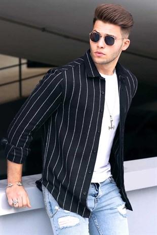 Madmext Black Striped Lumberjack Shirt 4907