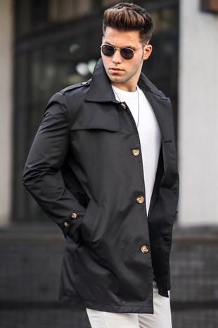 Madmext Black Men's Trench Coat 5108