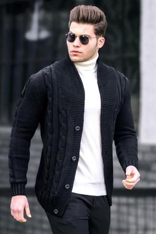 Madmext Men's Black Knitted Cardigan 9053