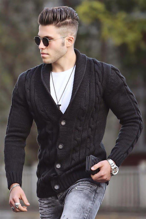Madmext Men's Black Knitted Cardigan 9053