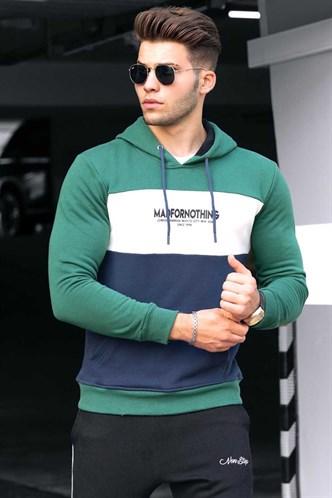 Madmext Green Color Blocked Men Sweatshirt 4699