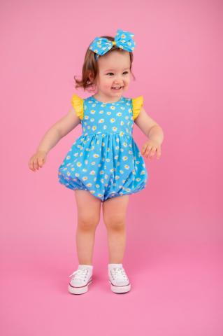 Pixy Love Baby Girl Blue Daisy Rompers