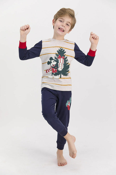 Mickey Mouse Licensed Beige Melange Boys Pajamas Set