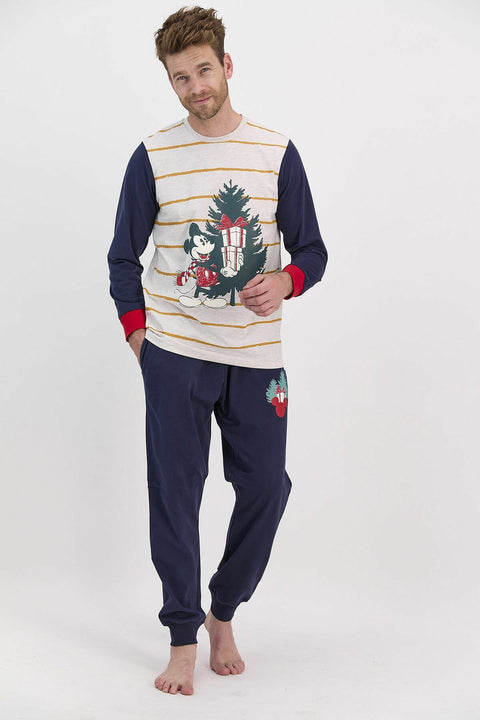 Mickey Mouse Licensed Beige Men's Pajamas Set D4606-V1