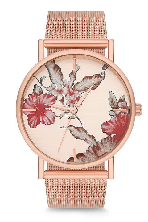 Aqua Di Polo Women's Floral Mesh Metal Wristwatch