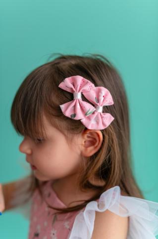 Pixy Love Girl Pink Floral Bowknot 2 Piece Clips