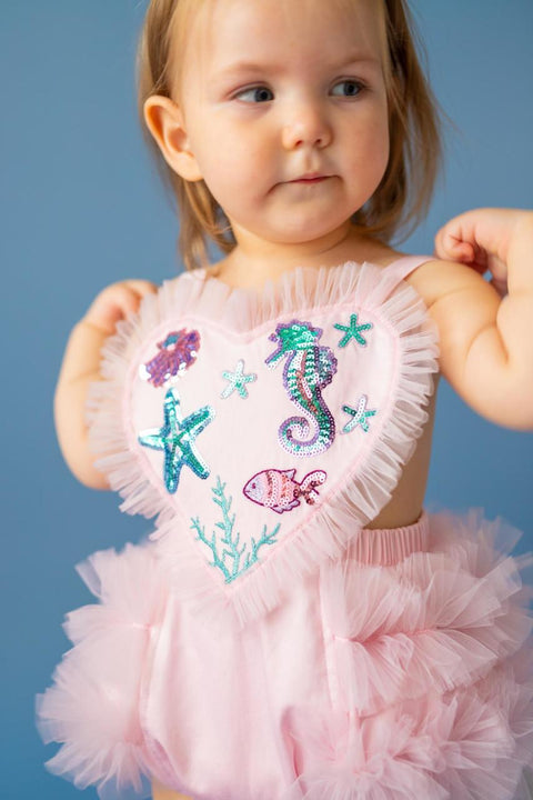Pixy Love Baby Girl Pink Mermaid Heart Rompers