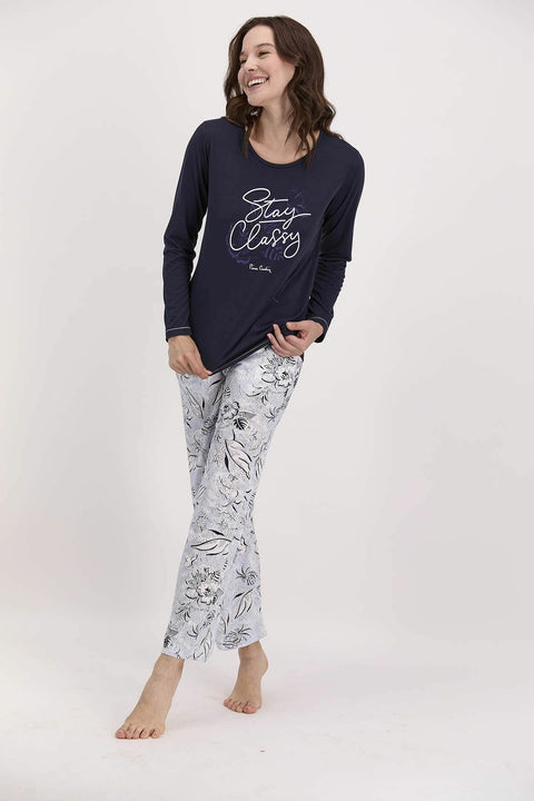Pierre Cardin Women's Stay Wassy Navy Blue Pajamas Set PC8039-V1