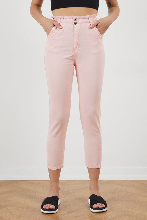 TonnyBlack Powder Women Linen Baggy Waist Elastic Trousers TBG024-1_134