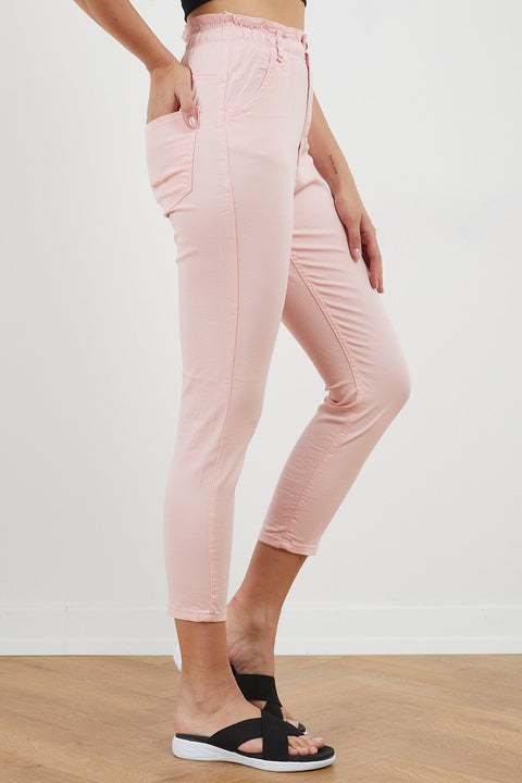 TonnyBlack Powder Women Linen Baggy Waist Elastic Trousers TBG024-1_134