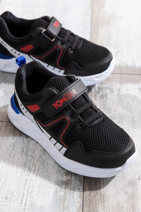 TonnyBlack Black White Red Kids Sport Shoes