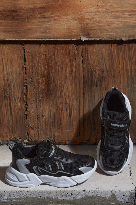 TonnyBlack Black White Kids Sport Shoes