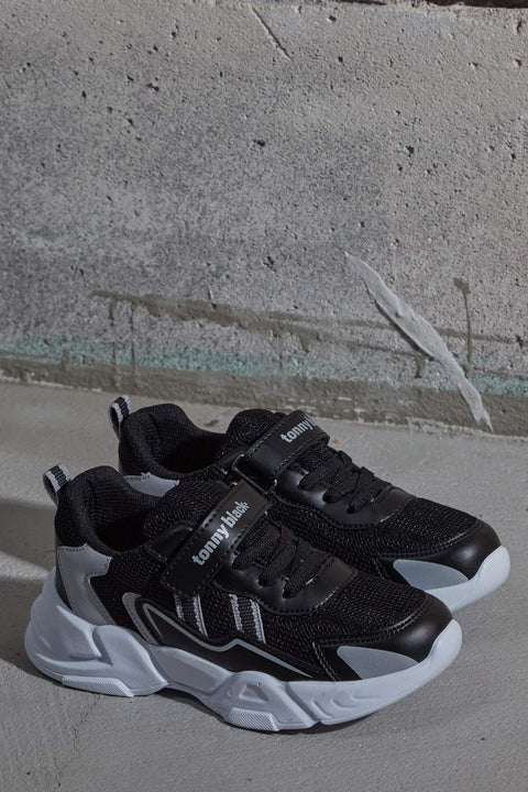 TonnyBlack Black White Kids Sport Shoes