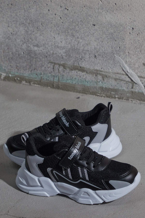 TonnyBlack Black White Kids Sport Shoes