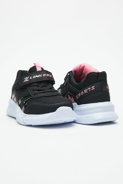 TonnyBlack Black Fuchsia Kids Sport Shoes