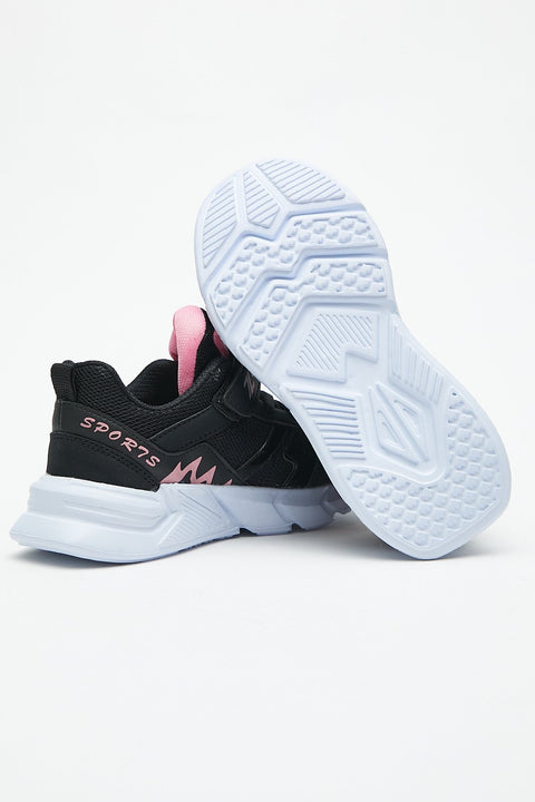 TonnyBlack Black Fuchsia Kids Sport Shoes