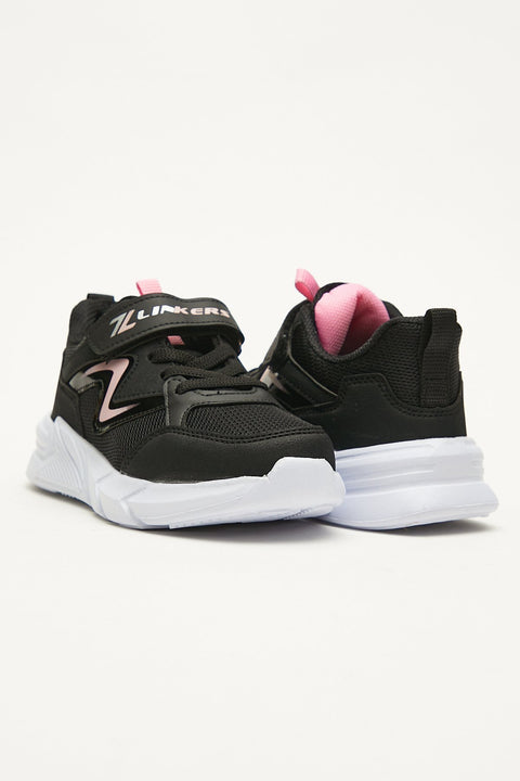 TonnyBlack Black Fuchsia Kids Sport Shoes