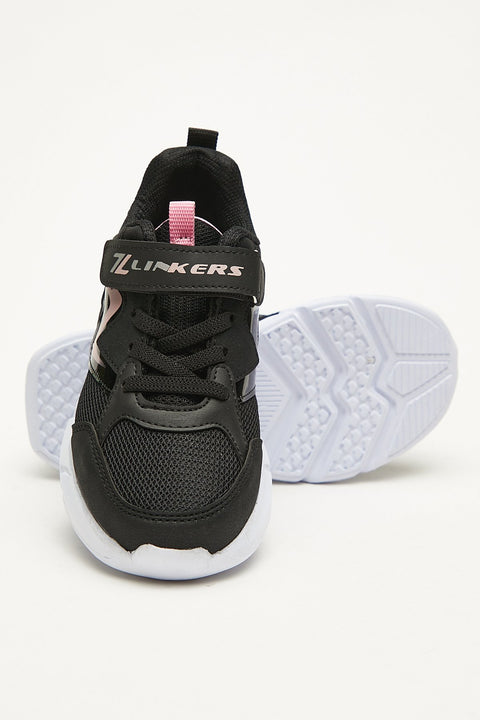 TonnyBlack Black Fuchsia Kids Sport Shoes