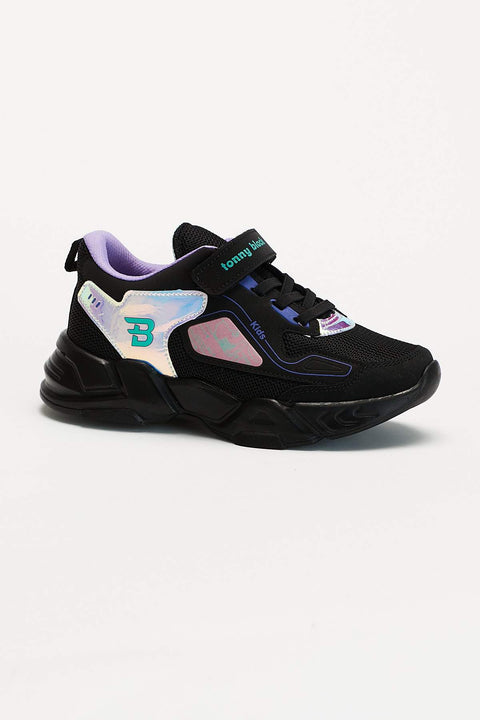 TonnyBlack Black Hologram Kids Sneakers