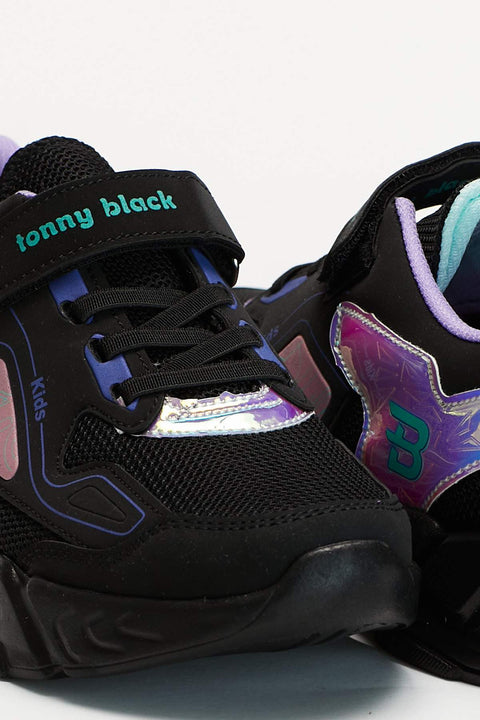 TonnyBlack Black Hologram Kids Sneakers