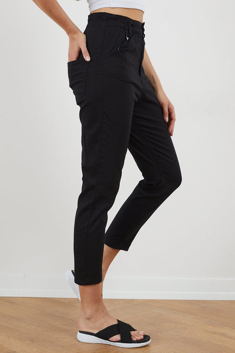 TonnyBlack Black Women Linen Bagi Waist Elastic Trousers TBG024-1_101