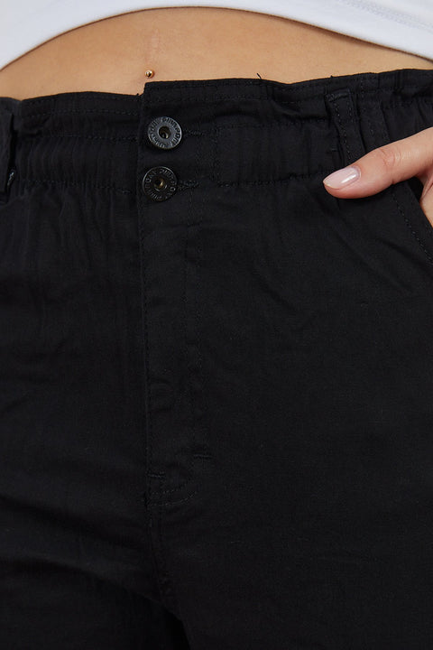 TonnyBlack Black Women Linen Bagi Waist Elastic Trousers TBG024-1_101