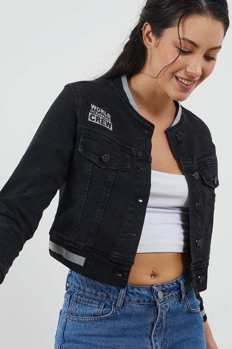 TonnyBlack Black Women's College Denim Jacket TBG032-1_101