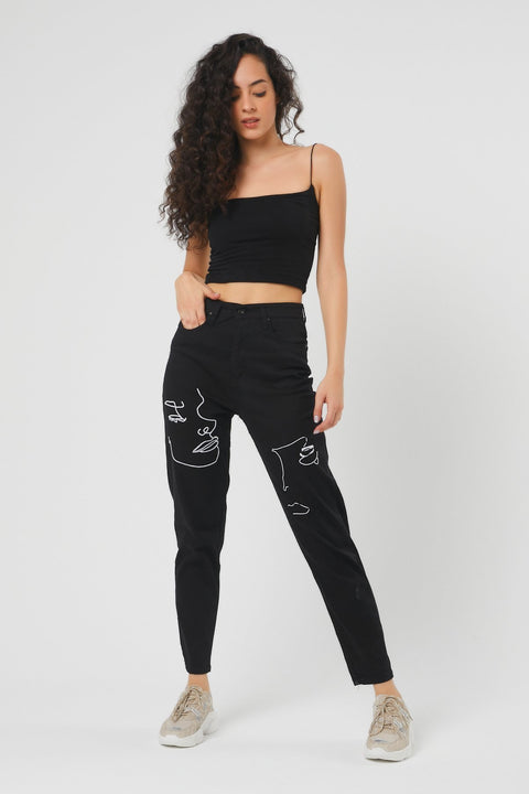 TonnyBlack Black Women Patterned Linen Pants TBG043-1_101