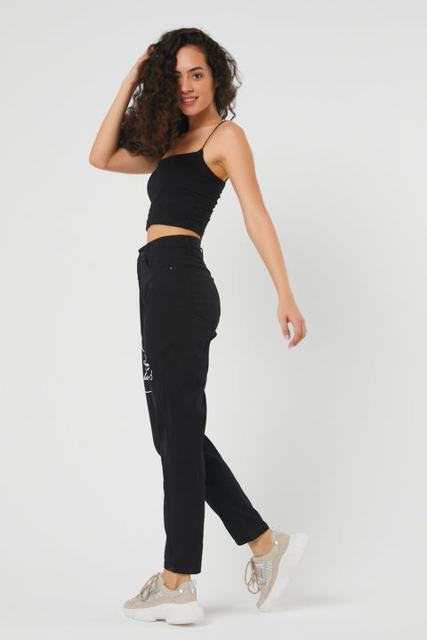 TonnyBlack Black Women Patterned Linen Pants TBG043-1_101