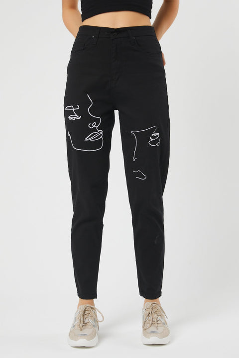 TonnyBlack Black Women Patterned Linen Pants TBG043-1_101