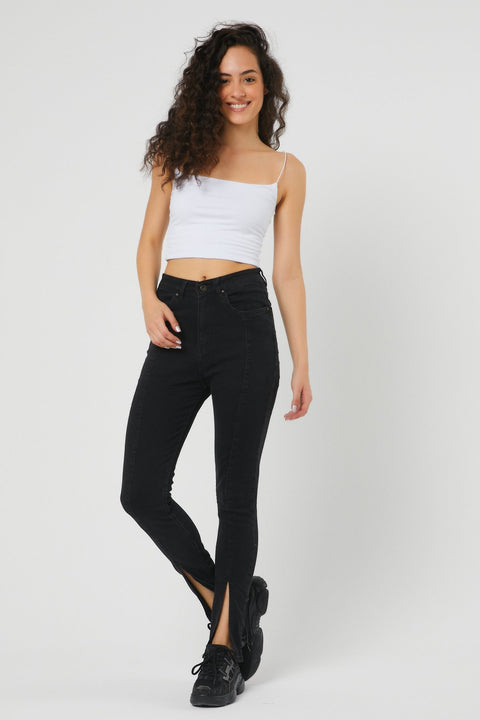 TonnyBlack Black Women's Front Slit Detailed Lycra Jeans TBG046-1_101