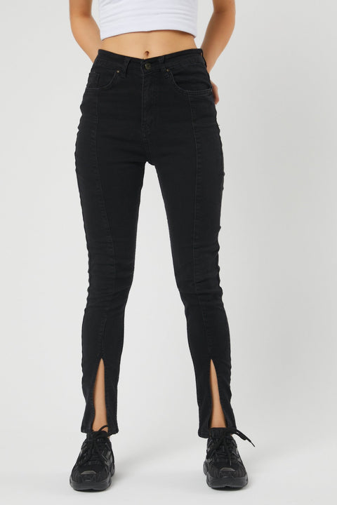 TonnyBlack Black Women's Front Slit Detailed Lycra Jeans TBG046-1_101
