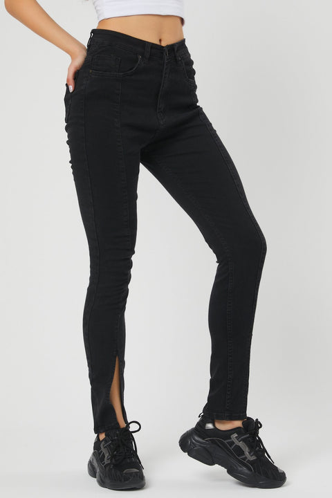 TonnyBlack Black Women's Front Slit Detailed Lycra Jeans TBG046-1_101