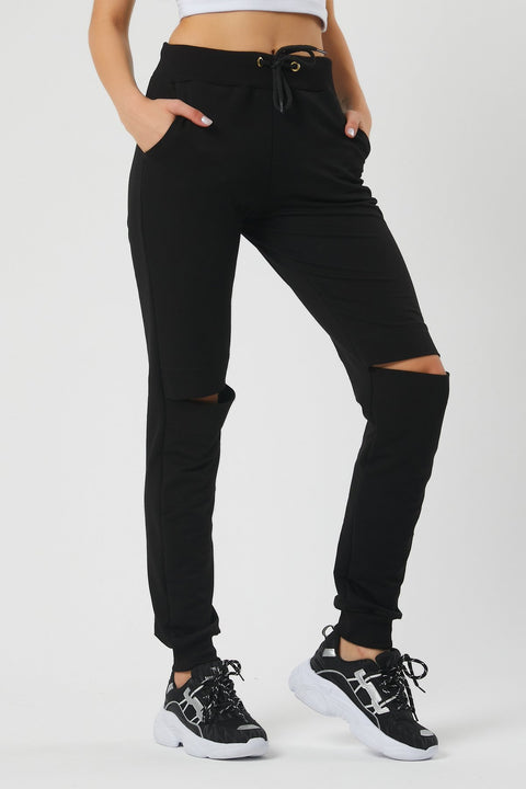 TonnyBlack Black Women's Knee-Piece Waist Elastic Elastic Sweatpants TBG051-1_101