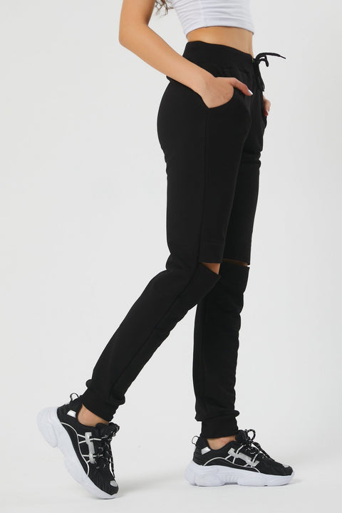 TonnyBlack Black Women's Knee-Piece Waist Elastic Elastic Sweatpants TBG051-1_101